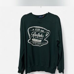 Ralph Lauren Men's Green Crewneck Sweater with Coffee Graphic